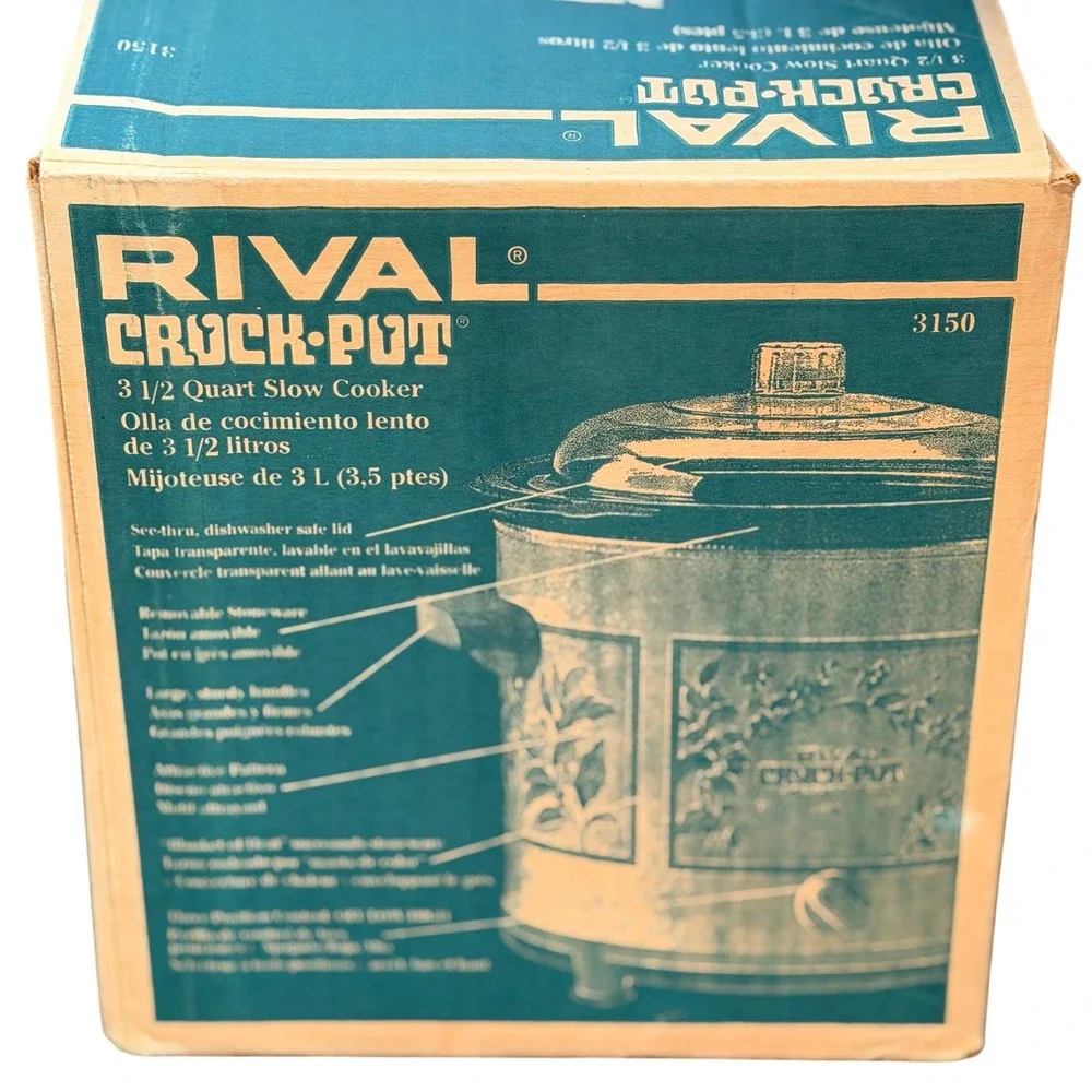 Rival Crock-Pot Slow Cooker 3.5 Quart Cream Green Stoneware Vintage Floral 3150